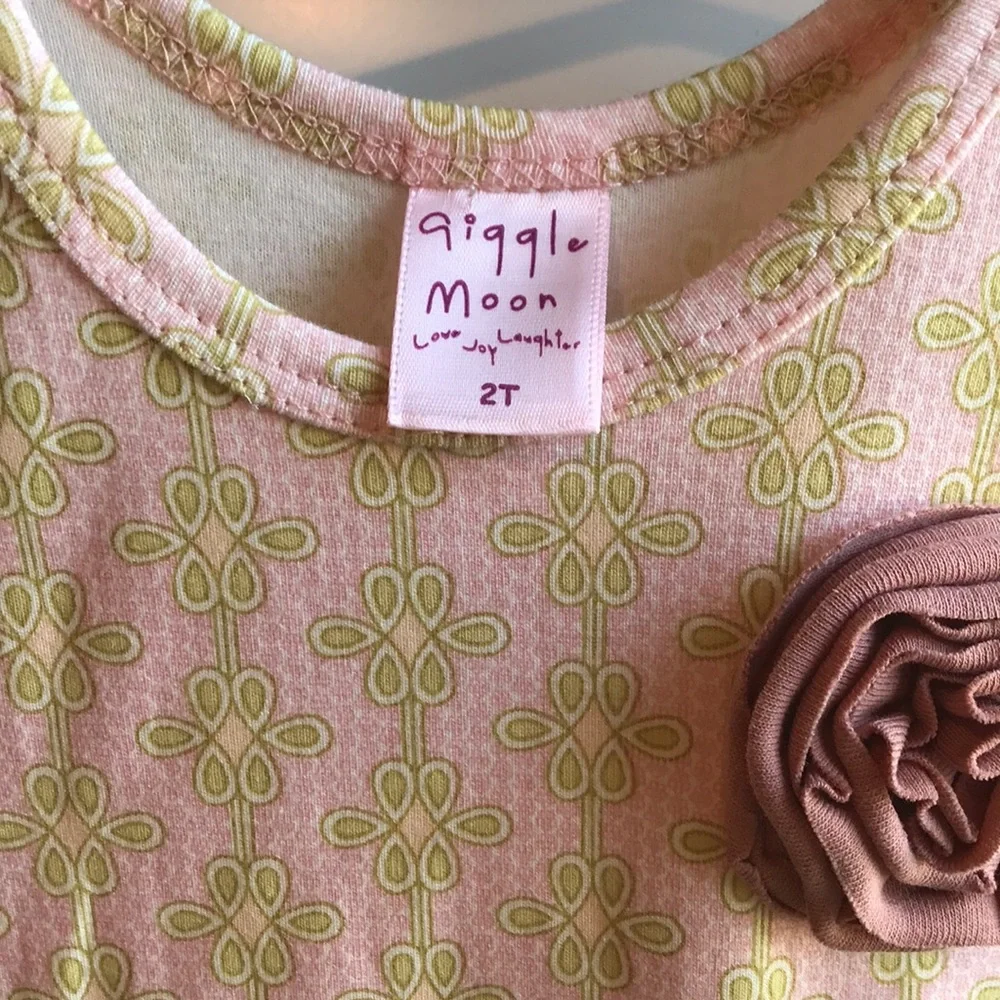 Giggle Moon Pink and Cream Ruffle Dress
